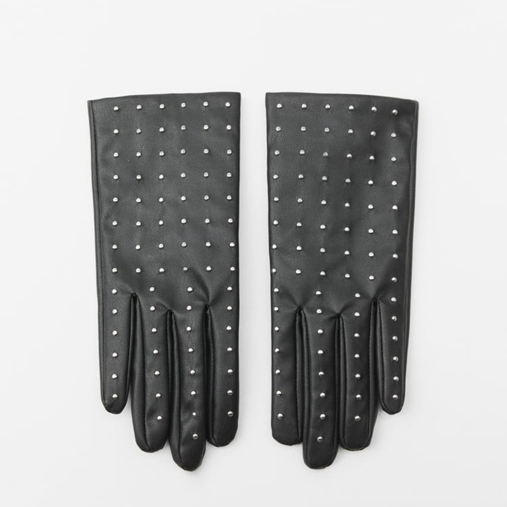 NWOT Zara Black Faux Leather Short Gloves with Mini Stud Appliqués.